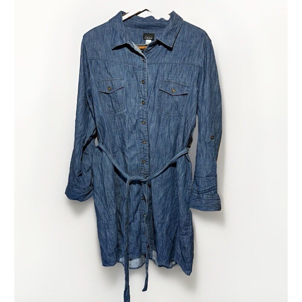 Simply Emma Denim Chambray Dress Women’s Plus Size 2X Pockets Blue 100% Cotton - Picture 5 of 11
